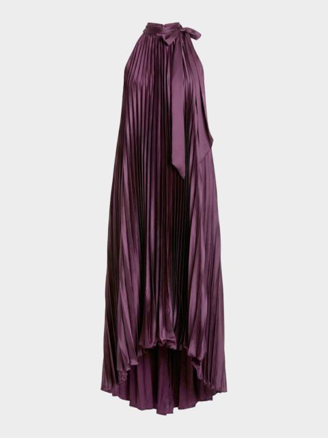 MAC DUGGAL High-Low Pleated Satin Trapeze Gown