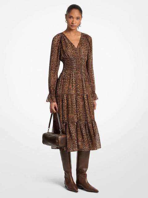 MICHAEL KORS Leopard Print Georgette Midi Dress