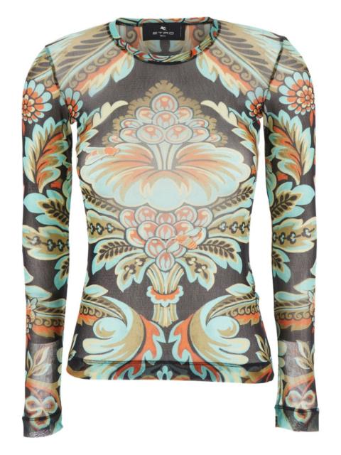 Etro paisley-print mesh top
