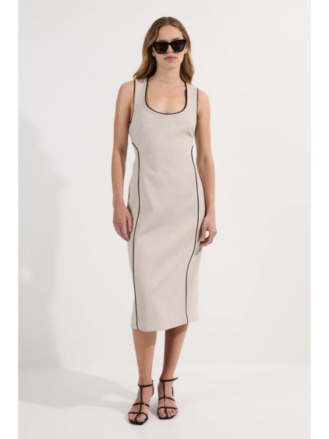 KAREN MILLEN Tailored Marl Contrast Tipped Pencil Midi Dress