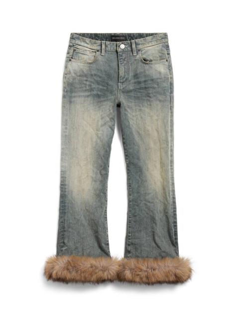 BALENCIAGA Women's Fur Trim Flared Capri Pants in Light Blue