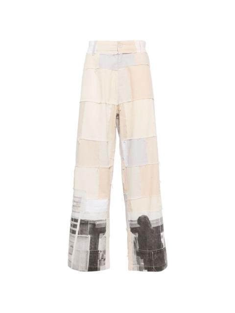 graphic-print panelled design trousers