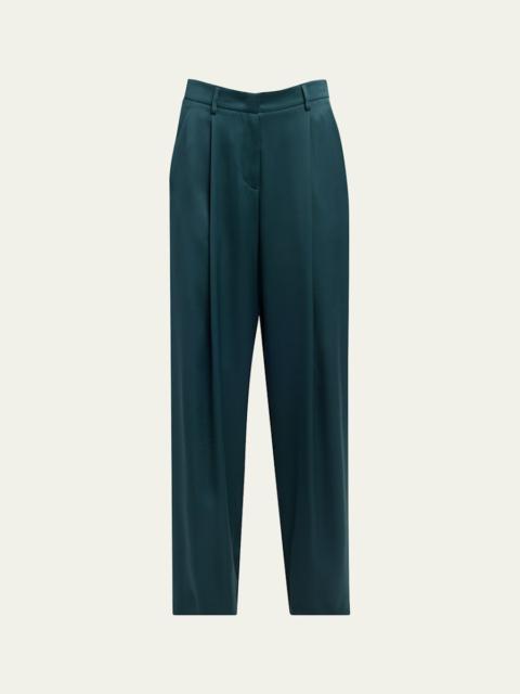 GIORGIO ARMANI Pleated Silk Straight-Leg Trousers