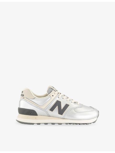 New Balance 574 Metallic-Leather Trainers