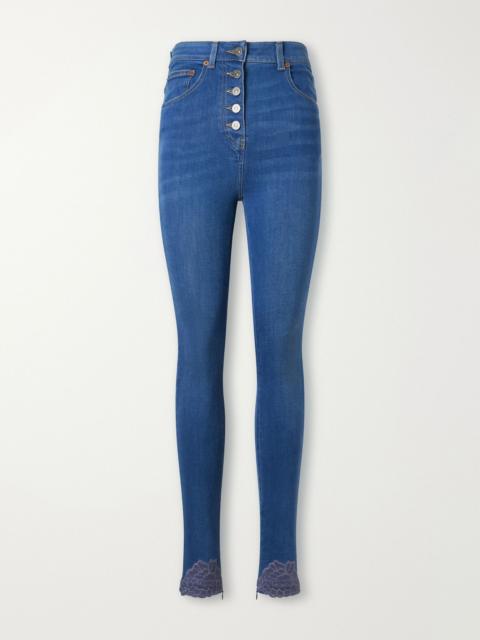 Valentino Lace-trimmed high-rise skinny-leg jeans Mid denim