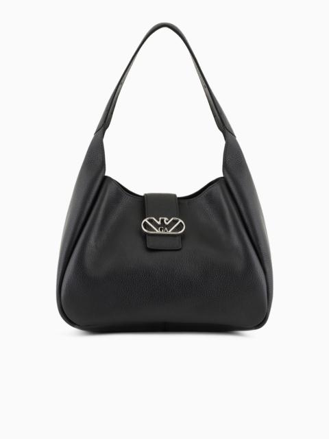 EMPORIO ARMANI Leather hobo shoulder bag with eagle buckle