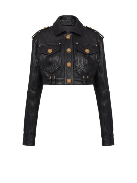 Balmain Topstitched cropped leather jacket
