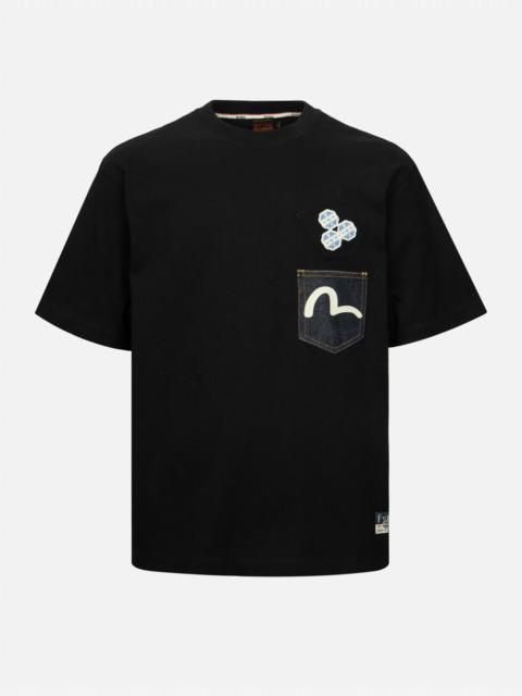 EVISU SEAGULL-PRINT DENIM POCKET RELAX FIT T-SHIRT