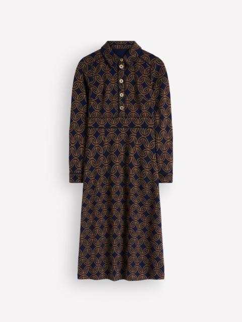 BODEN Etta Piping Detail Ponte Dress-Navy, Geo Parade Mono
