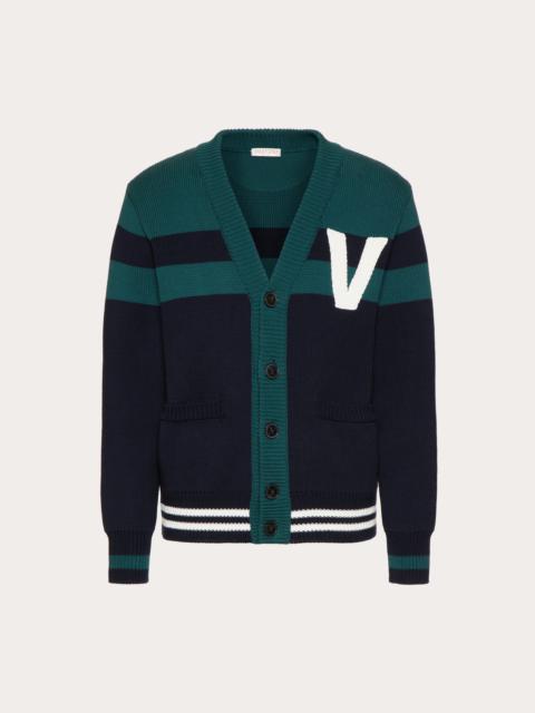 COTTON CARDIGAN WITH EMBROIDERED V LOGO PATCH