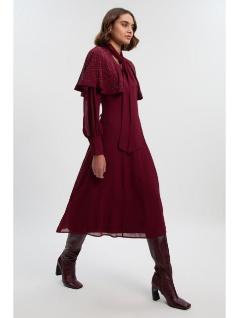 KAREN MILLEN Hotfix Studded Tie Neck Detail Cape Woven Maxi Dress