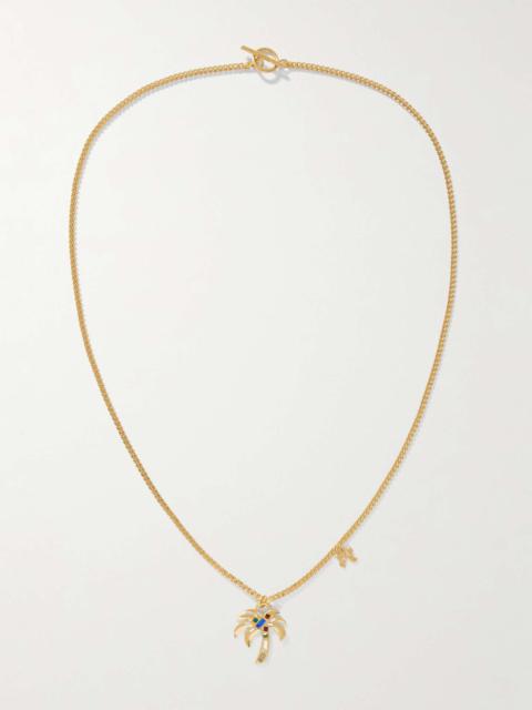 Palm Angels Gold-Tone and Glass Pendant Necklace