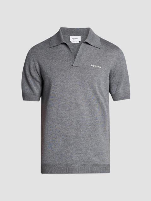 Alexander McQueen Men's Embroidered Wool Polo Shirt - Grey Ivory