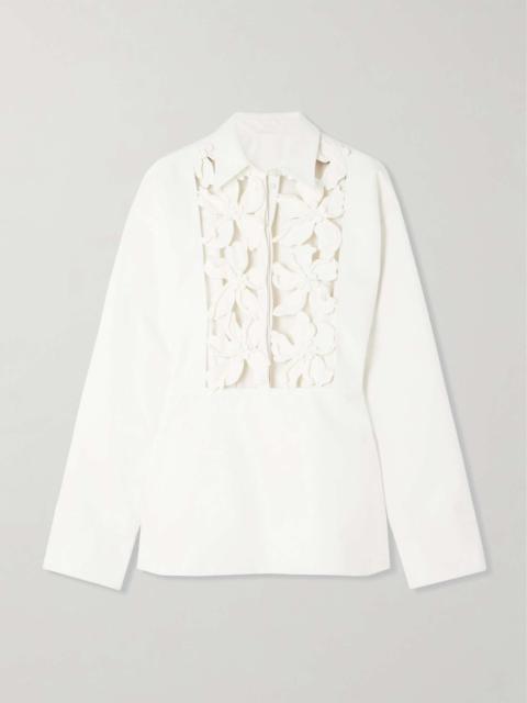 Valentino Cutout appliquéd cotton mini shirt dress