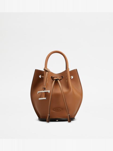 Tod's BUCKET BAG IN LEATHER MINI - BROWN