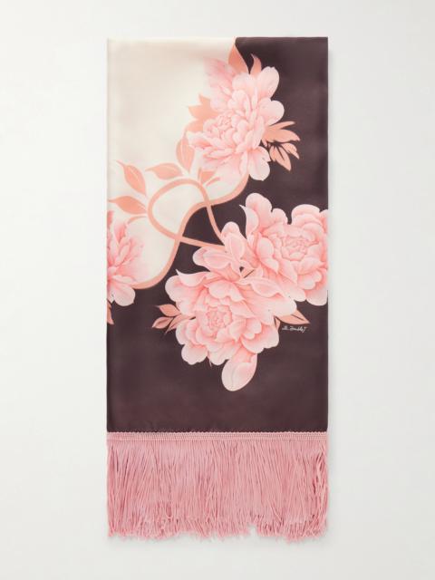 La DoubleJ Fringed Floral-print Silk-twill Scarf