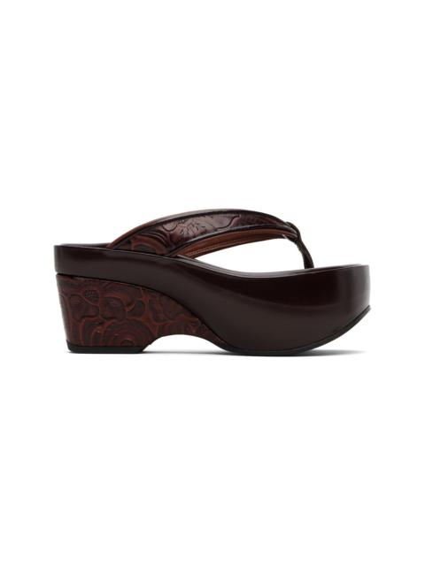 Dries Van Noten Burgundy Platform Thong Heeled Sandals