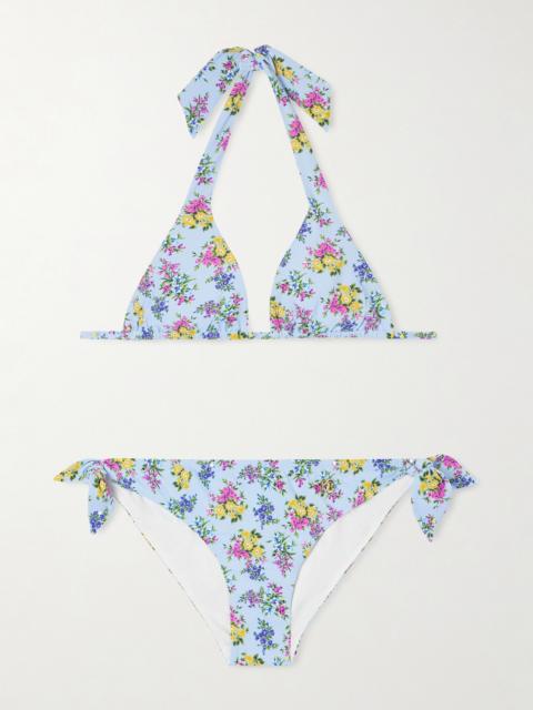 Dolce & Gabbana Embellished Floral-print Triangle Bikini