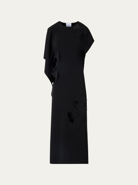 AKRIS Sleeveless Asymmetric Draped Papercut Flower Crepe Midi Dress