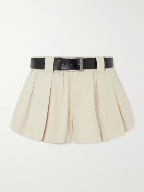 Sea Adele Leather-trimmed Belted Pleated Cotton-poplin Shorts