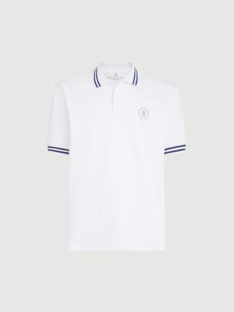 Brunello Cucinelli Cotton jersey polo shirt with striped collar and logo