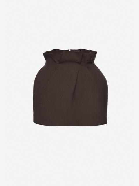MAGDA BUTRYM Mini linen skirt with ruffled waist in brown
