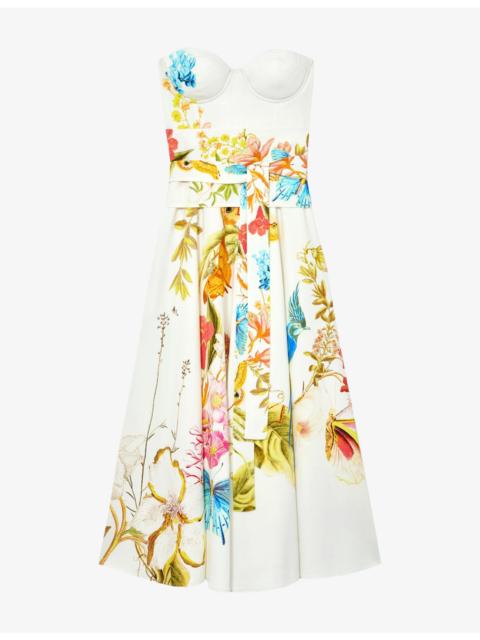 REISS Reiss x NYBG Anisa Floral-Print Bustier Woven Midi Dress