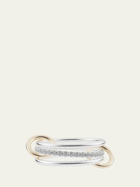 Spinelli Kilcollin Sonny SG Gris Thin 3-Linked Ring in Sterling Silver and Gray Pave Diamonds with Yellow Gold Connecto