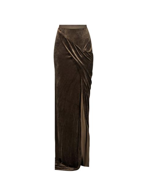 Rick Owens Lilies Shailee draped velvet maxi skirt