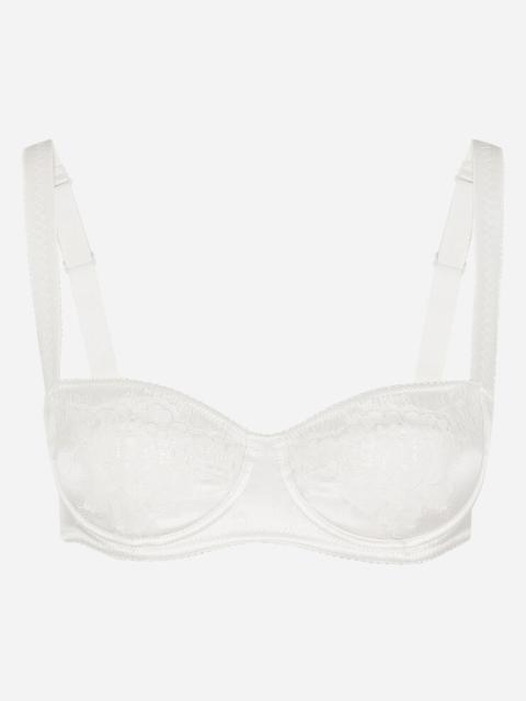Semi-padded satin balconette bra with lace