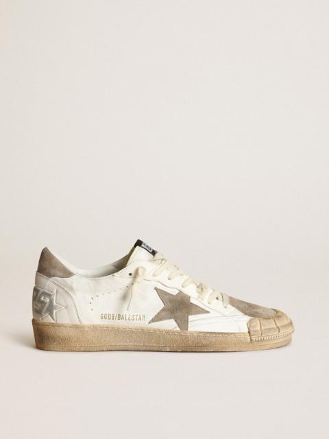 Golden Goose Men's Ball Star LTD sneakers in white nappa leather with dove-gray suede star and heel tab