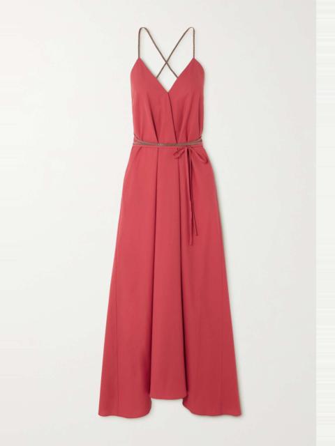 Brunello Cucinelli Bead-embellished pleated cotton-poplin maxi dress