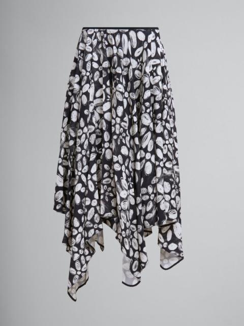 Marni BLACK SATIN-BACK CRÊPE MIDI SKIRT WITH BLOOMING PRINT