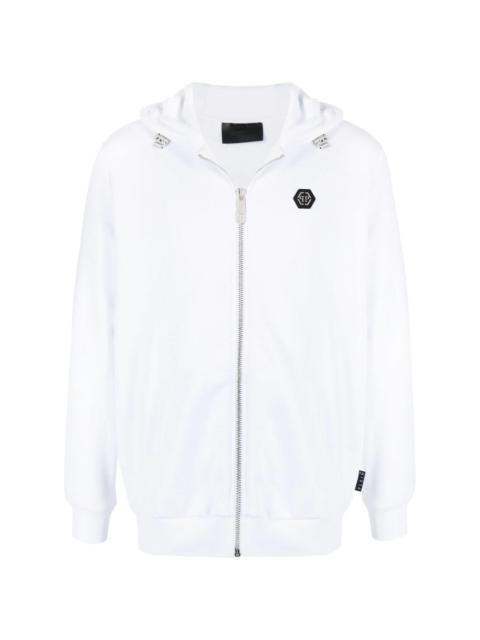 PHILIPP PLEIN embellished skull logo-print zip hoodie