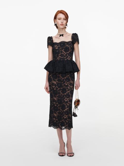 self-portrait Black Fine Lace Peplum Midi Dress