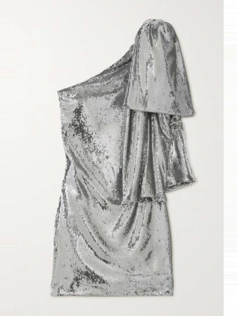 BERNADETTE Josselin one-shoulder bow-detailed sequined crepe mini dress