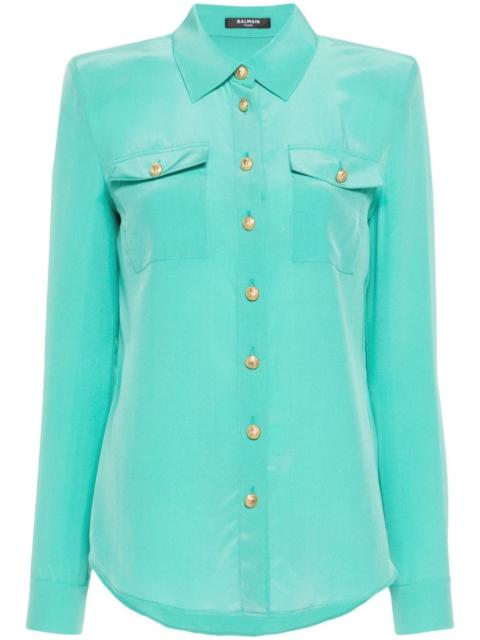 golden-buttons crepe shirt