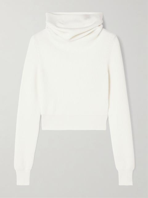 Alaïa Hooded cropped ribbed wool-blend sweater White