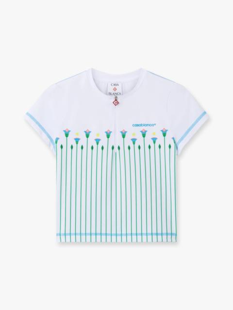 CASABLANCA White Floral Stripe Sporty Quarter Zip Tennis Top | Casablanca Paris