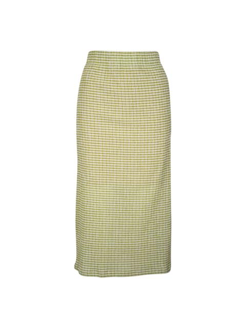 Vince checked smocked midi skirt