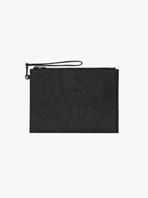 SAINT LAURENT CASSANDRE ZIPPED TABLET HOLDER IN CROCODILE-EMBOSSED LEATHER