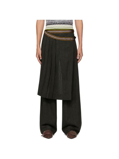 Dries Van Noten Green Pleated Skirt Trousers