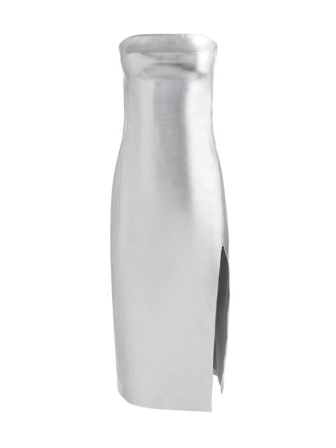 Alice + Olivia KELLY SHINY VEGAN LEATHER HIGH SLIT MIDI DRESS