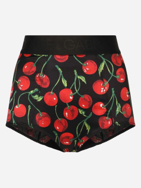 Dolce & Gabbana Cherry-print satin high-waisted panties