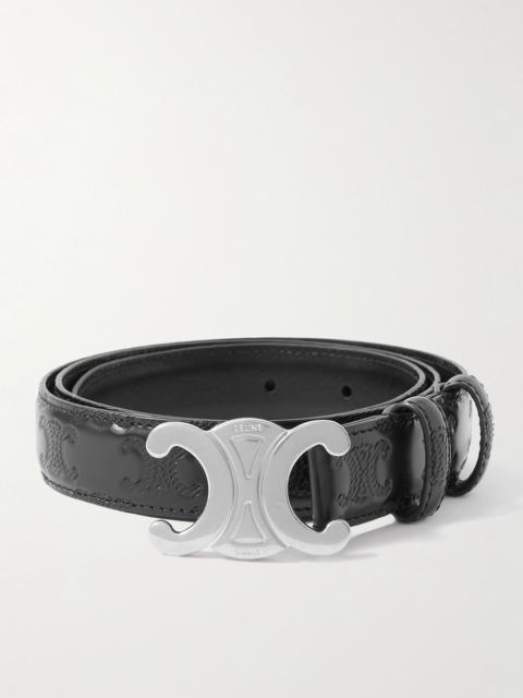 CELINE 2.5cm Triomphe Logo-Debossed Leather Belt Black