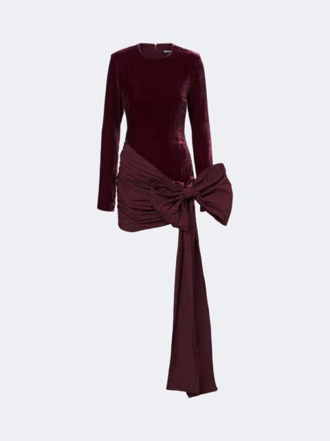 ROTATE Bow-detail ruched velvet minidress