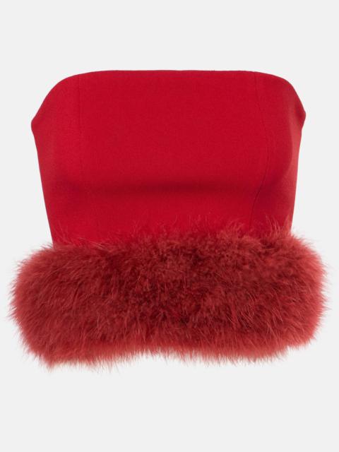 Blumarine Feather-trimmed crêpe crop top