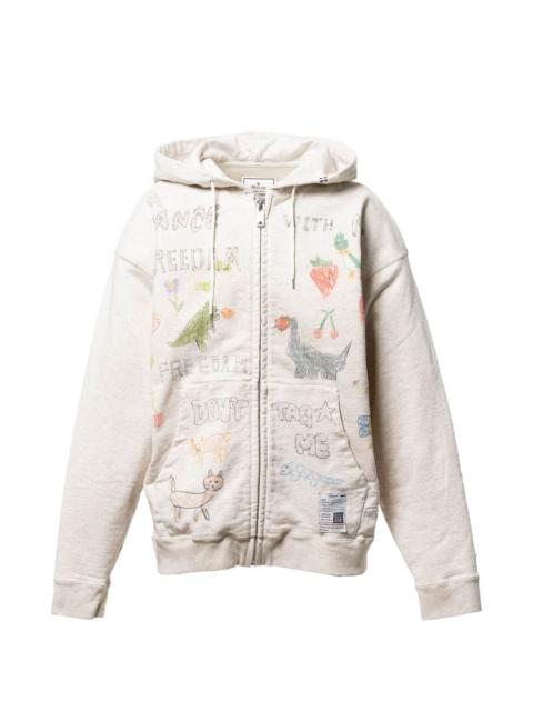 Maison MIHARAYASUHIRO doodle printed zip-up hoodie