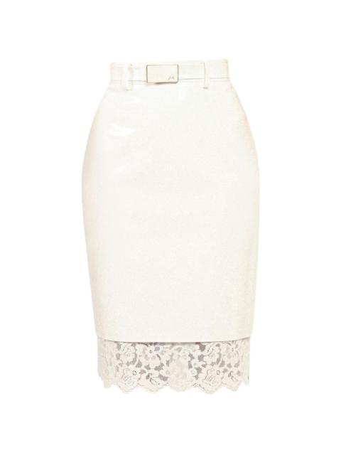 ROWEN ROSE lace-trim vinyl skirt