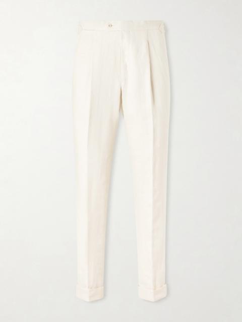 SAMAN AMEL Amie Straight-Leg Wool, Silk and Linen-Blend Suit Trousers